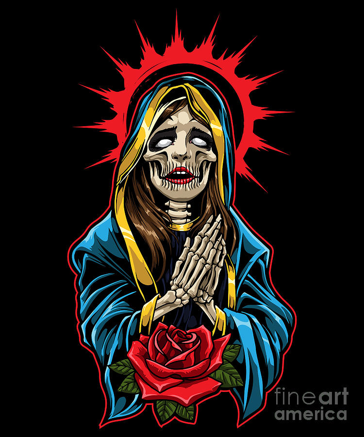 Halloween Digital Art - La Calavera Catrina Praying - Santa Muerte by Mister Tee