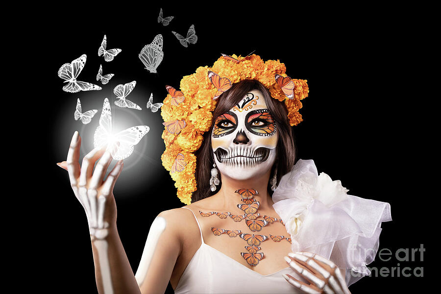 La Catrina with glowing Monarch butterflies Photograph by Rodrigo Reyes