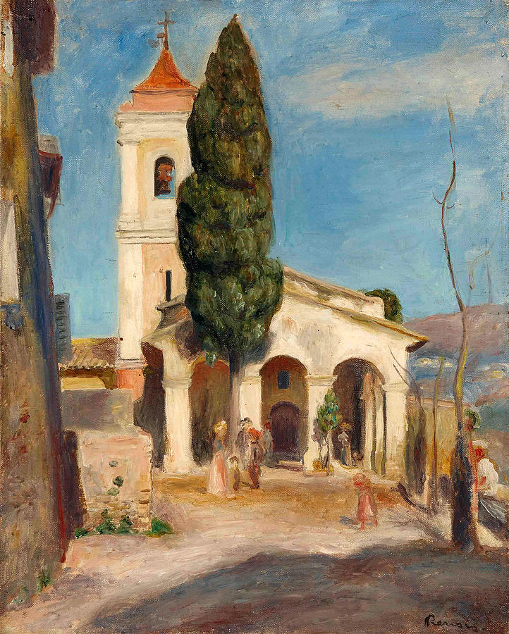 La Chapelle Notre-Dame de Protection au Haut-de-Cagnes  Painting by Pierre-Auguste Renoir