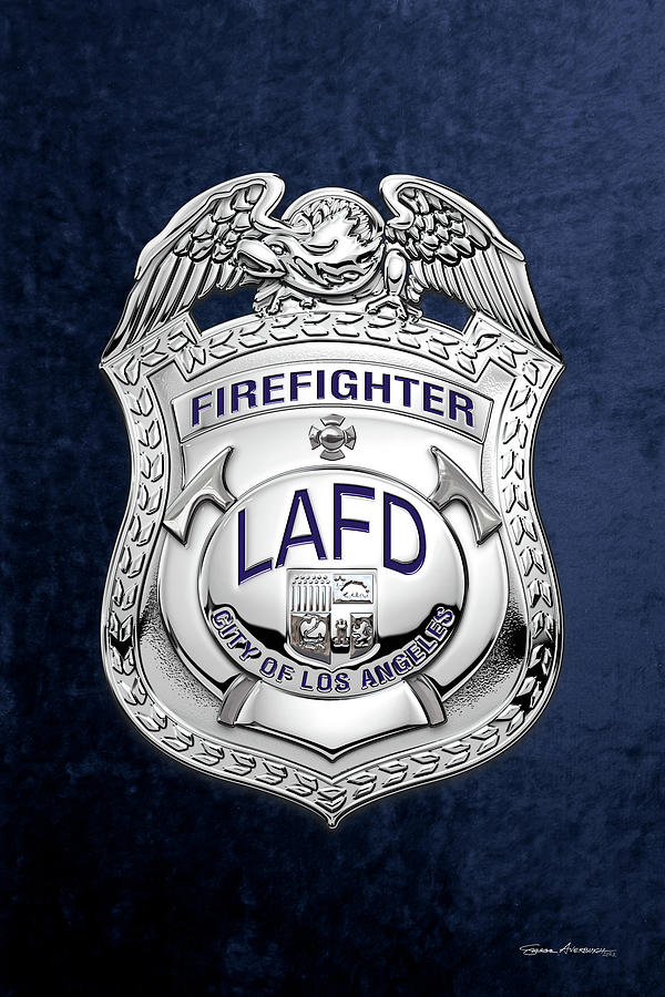 LA City Fire - LAFD Firefighter Badge over Blue Velvet Digital Art by Serge Averbukh
