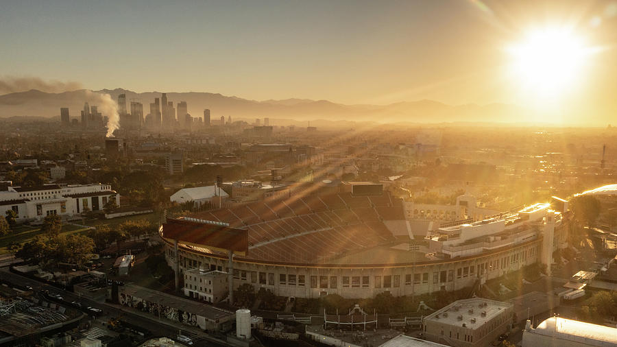 LA Coliseum at Sunrise Aerial  Photograph by John McGraw