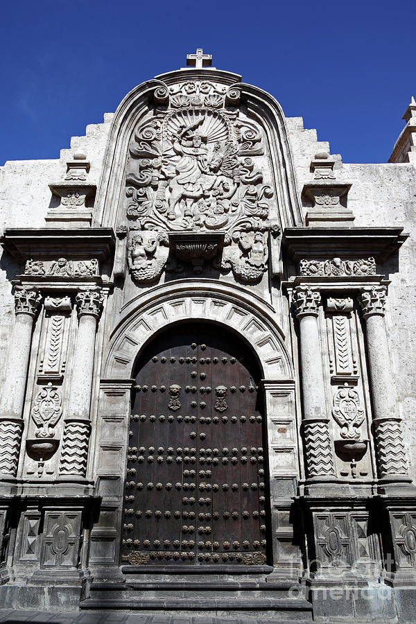 Architecture Photograph - La Compania de Jesus church doorway Arequipa Peru by James Brunker