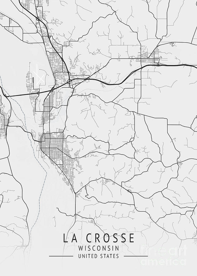 La Crosse - Wisconsin US Gray City Map Digital Art by Tien Stencil