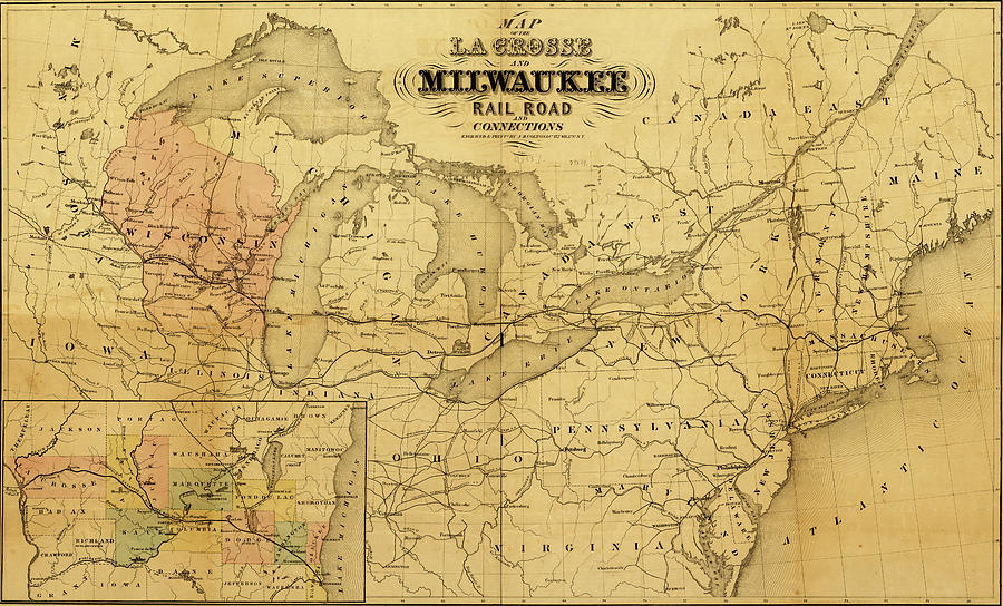 Transportation Drawing - La Crosse and Milwaukee Rail Road 1855 by Vintage Maps
