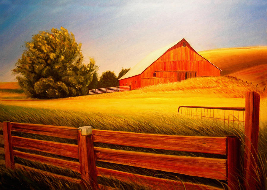 Sunset Painting - La Crosse Barn by Leonard Heid