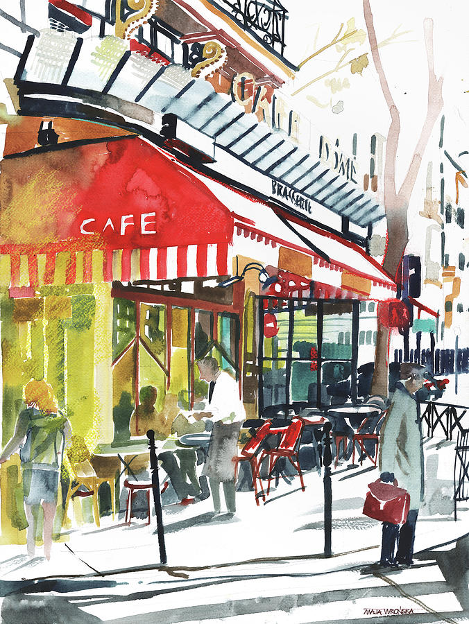 La Dome Cafe Paris Painting by Maja Wronska - Fine Art America