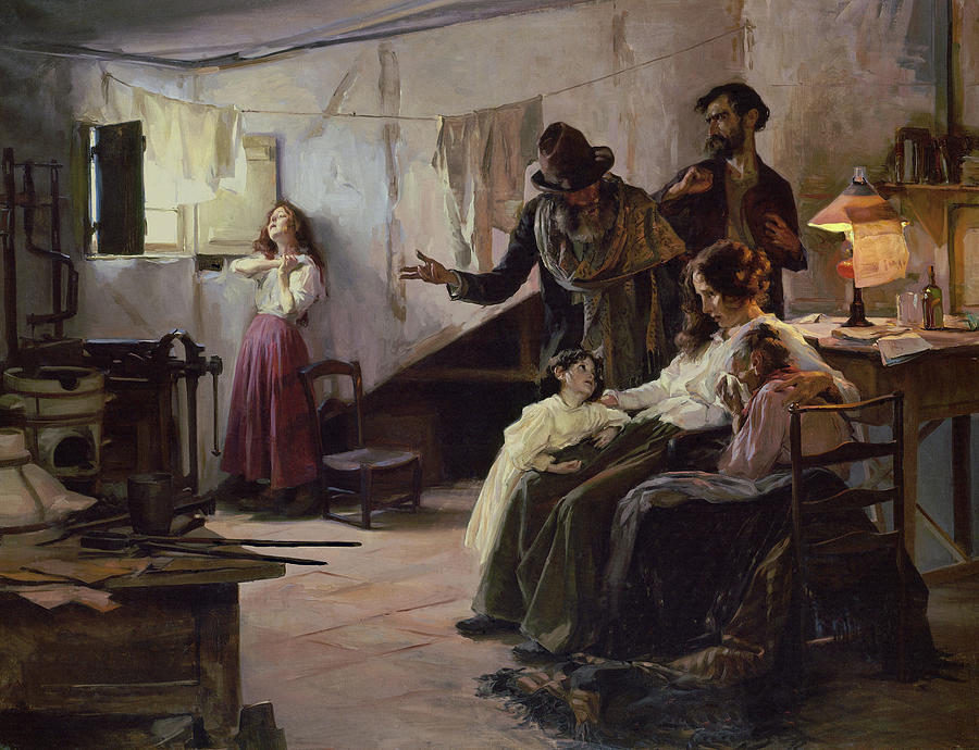 La familia del anarquista el dia de su ejecucion, 1910, Oil on canvas, 114 x 148 cm. Painting by Eduardo Chicharro -1873-1949-
