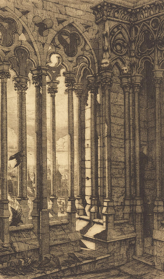 La galerie Notre Dame Drawing by Charles Meryon