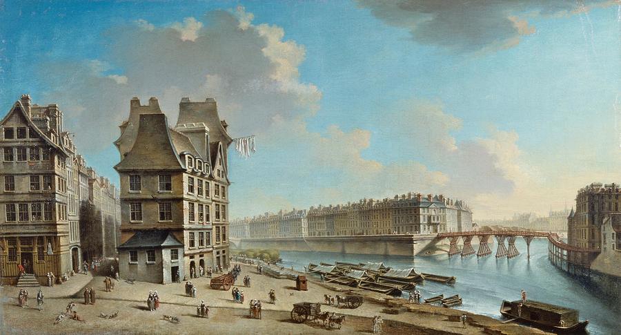 La Greve Lile Saintlouis Et Le Pont Rouge Vus De La Place De La Greve Painting By Nicolas Jean