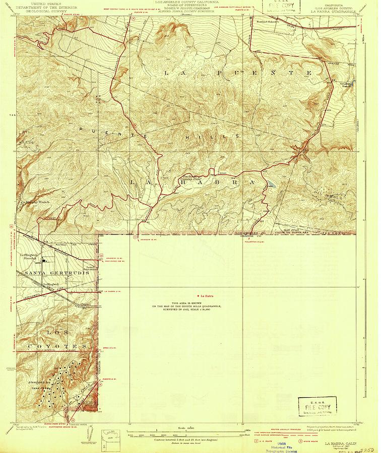 La Habra CA from 1927 Vintage Map High Quality Mixed Media by Vintage ...