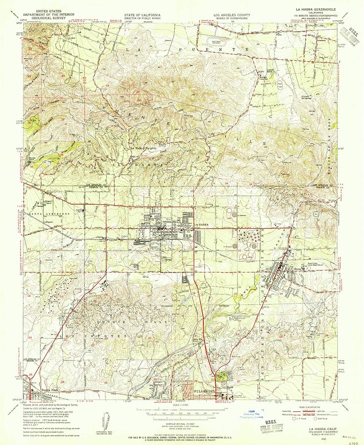 La Habra CA from 1950 Vintage Map High Quality Mixed Media by Vintage ...