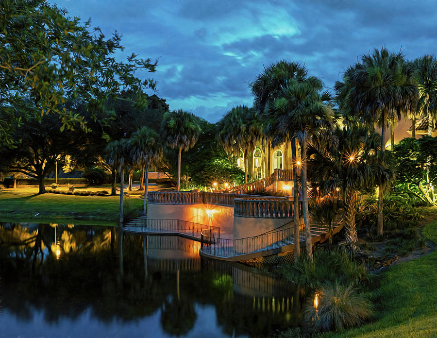 La Hacienda and the Lake at Night Photograph by Betty Eich