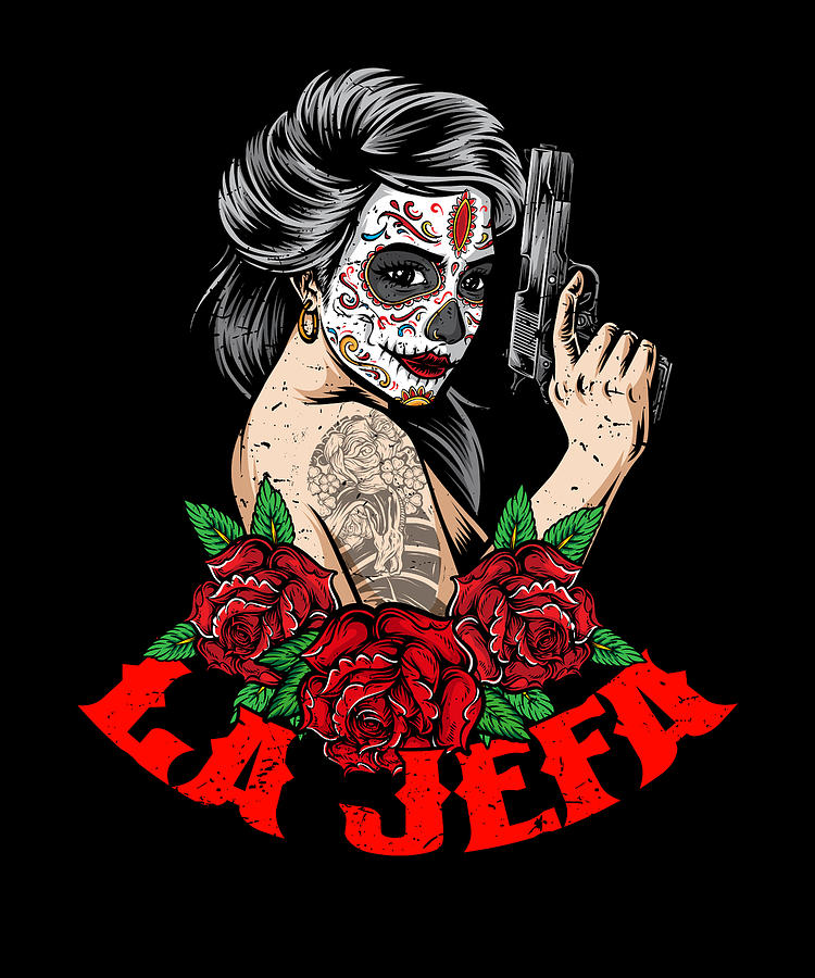Mexican Girl Digital Art - La Jefa The Boss Funny Sugar Skull Woman Mexican...