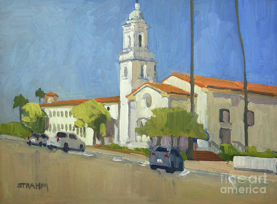 La Jolla Presbyterian Church - La Jolla, San Diego, California Painting by Paul Strahm