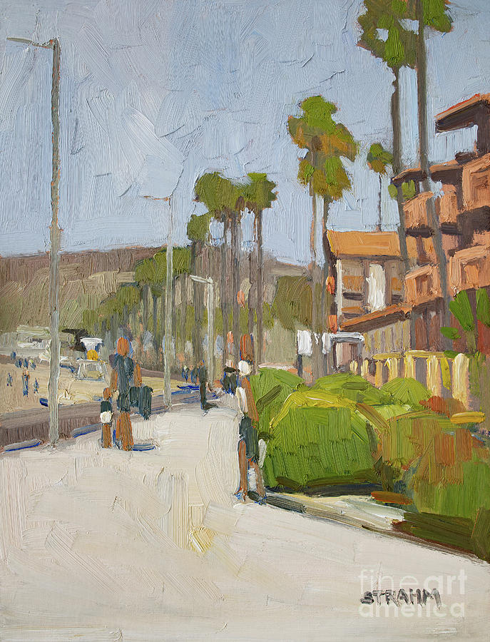 La Jolla Shores Hotel and Boardwalk - San Diego, California Painting by Paul Strahm
