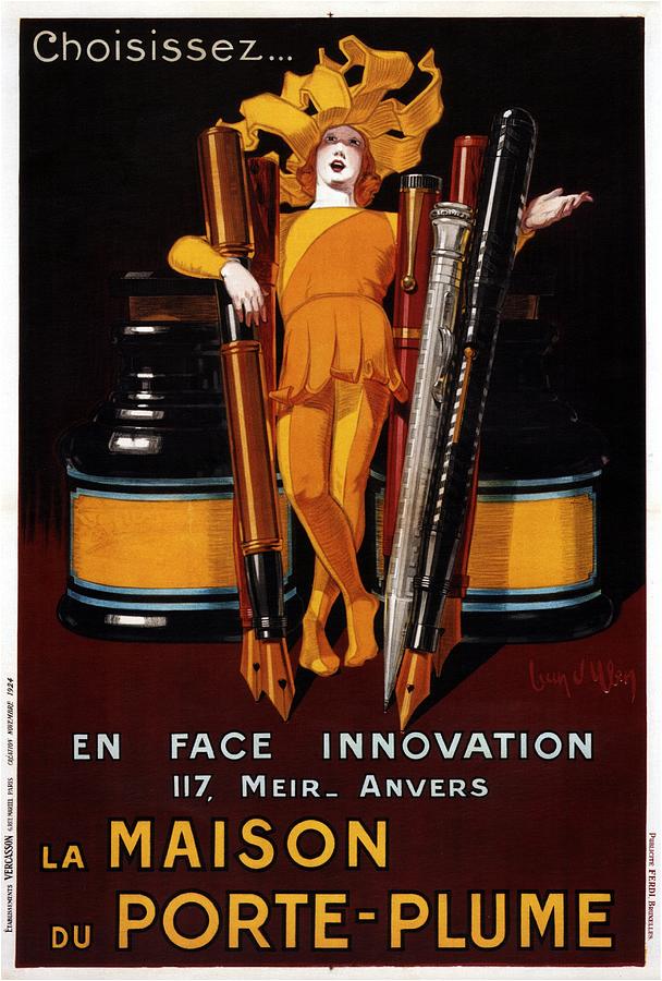 Typography Digital Art -  La Maison Du Porte  Plume - Vintage Pen  Advertising  Poster - Jean Dylen by Studio Grafiikka