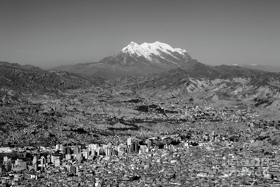 La Paz city panorama in black and white Bolivia Photograph by James Brunker