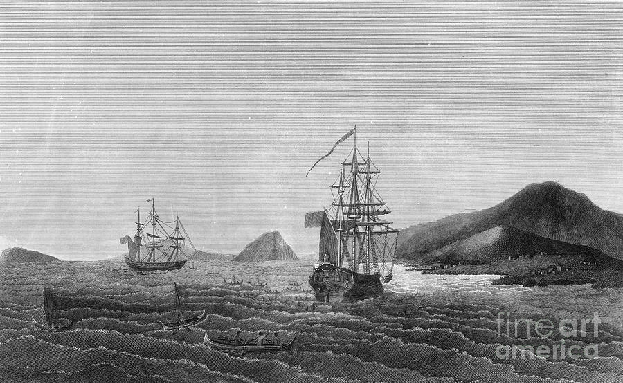 La Perouse Expedition Moored Off Hawaii Drawing by Granger