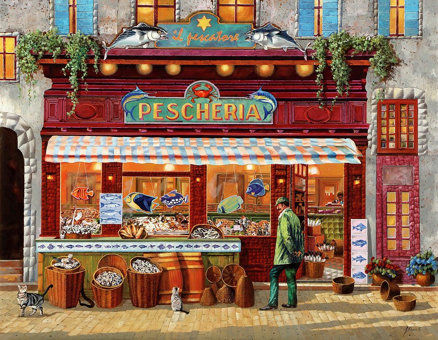 La Pescheria Del Pescatore Painting by Guido Borelli