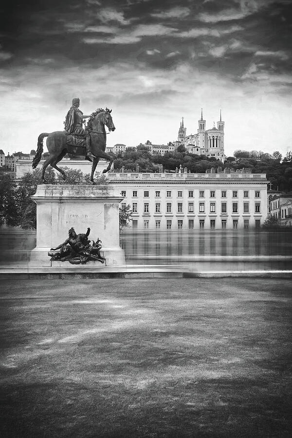 La Place Bellecour Lyon France Black and White  Photograph by Carol Japp