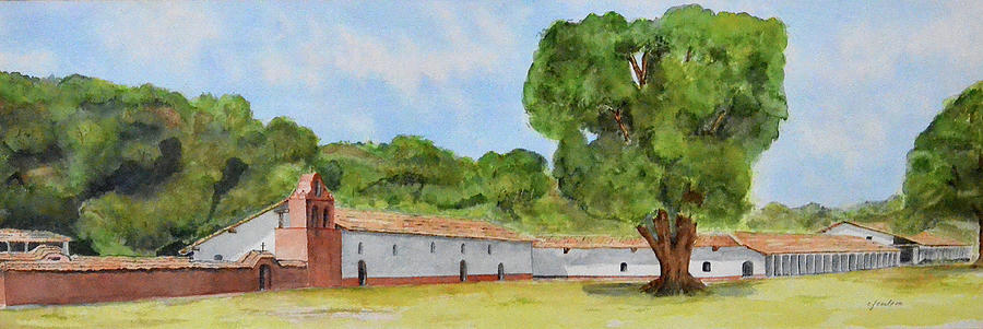 La Purisima Mission Panorama - Watercolor Painting by Claudette Carlton