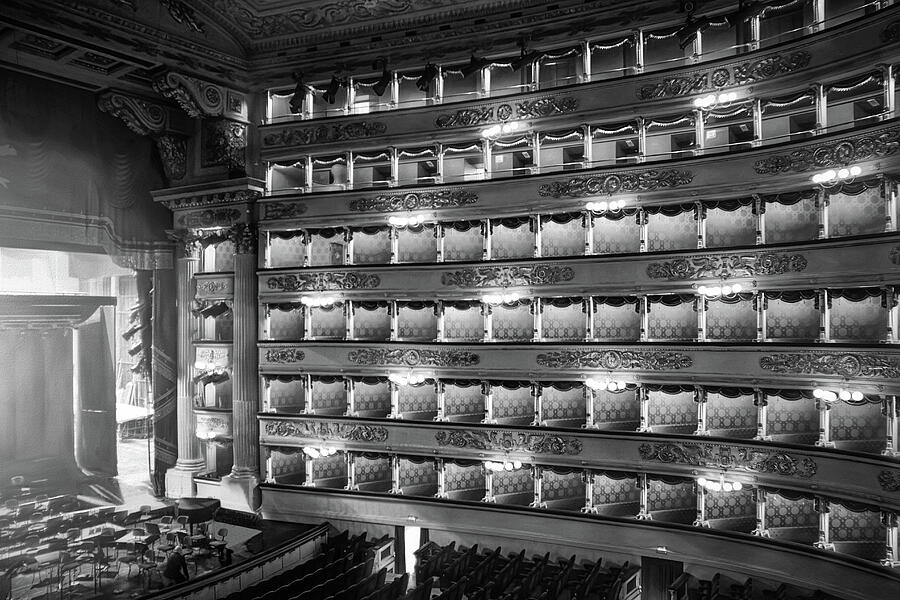 La Scala Opera House Milan Italy Black and White  Photograph by Carol Japp