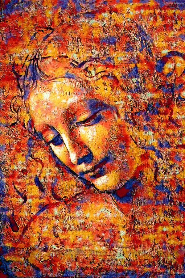 La Scapigliata, The Lady with Dishevelled Hair, by Leonardo da Vinci - colorful dark orange Digital Art by Nicko Prints