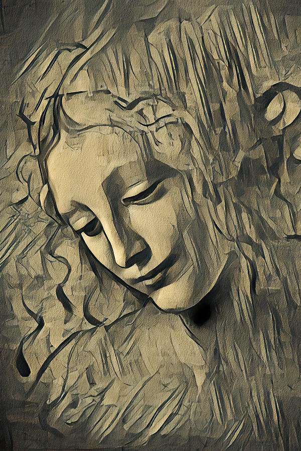 La Scapigliata, The Lady with Dishevelled Hair, by Leonardo da Vinci - monochrome recreation Digital Art by Nicko Prints