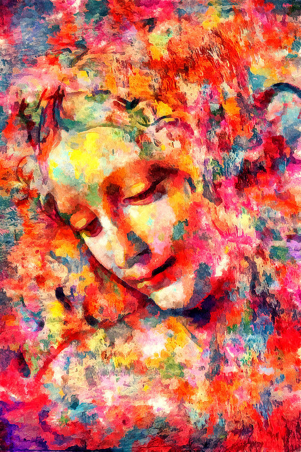 La Scapigliata, The Lady with Dishevelled Hair, by Leonardo da Vinci - multicolor portrait Digital Art by Nicko Prints