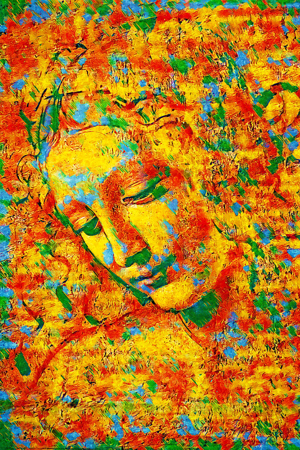 La Scapigliata, The Lady with Dishevelled Hair, by Leonardo da Vinci - warm colorful effect Digital Art by Nicko Prints