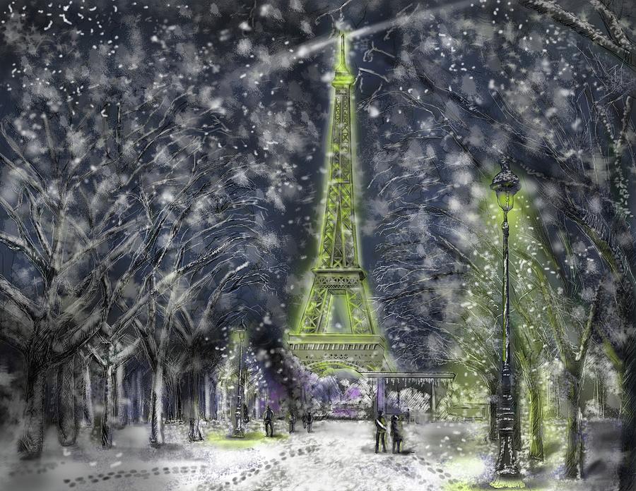 La Tour Eiffel du Hivre le minuit Digital Art by Rob Hartman