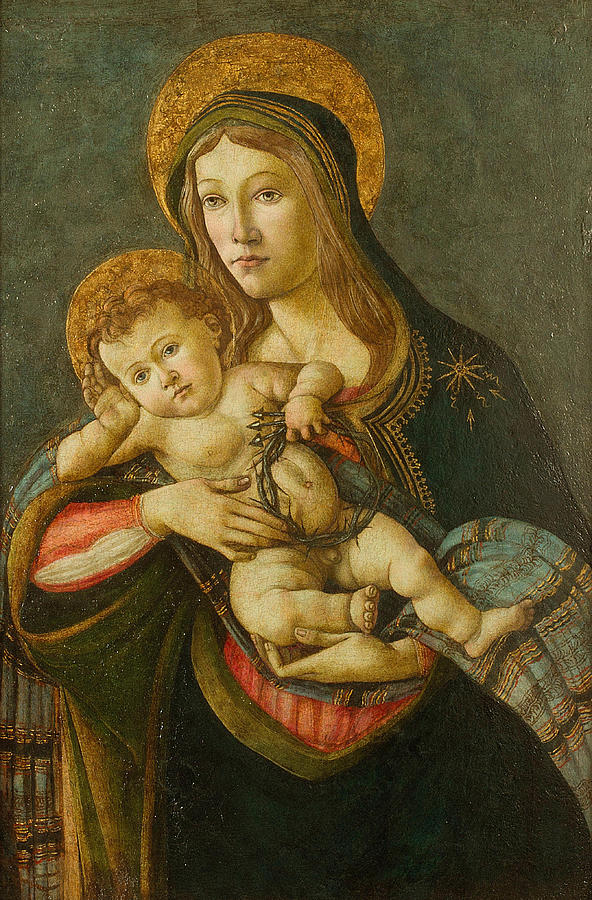Sandro Botticelli Painting - La V  rgen y el ni  o con la corona de espinas y tres clavos  by Sandro Botticelli