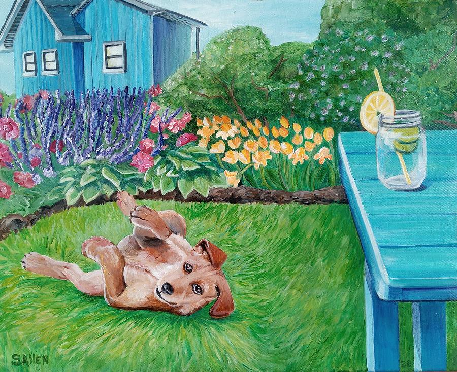 Labrador Dog Garden Art Sonya Allen Painting by Sonya Allen
