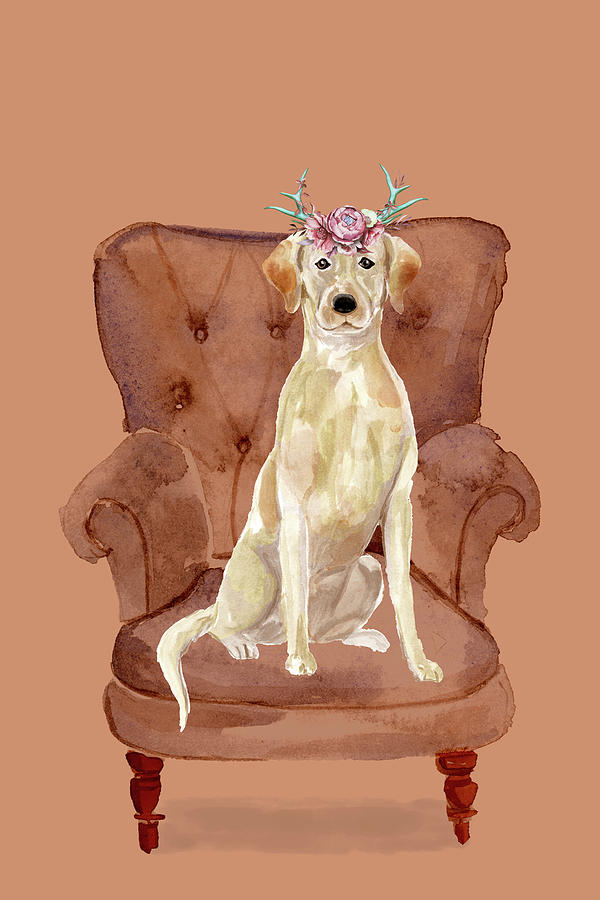 Labrador In Antlers Mixed Media