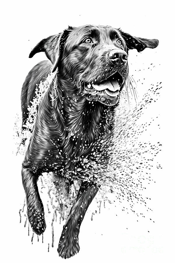 Labrador Retriever Dog Ink Drawing In Splash of Inked Black and White ...