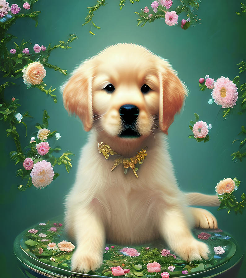 Labrador Retriever Golden Puppy Digital Art by Debra Miller