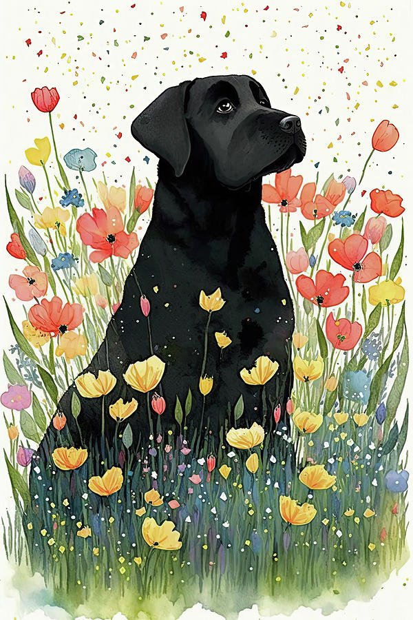 Labrador retriever in flower field 2 Digital Art by Debbie Brown