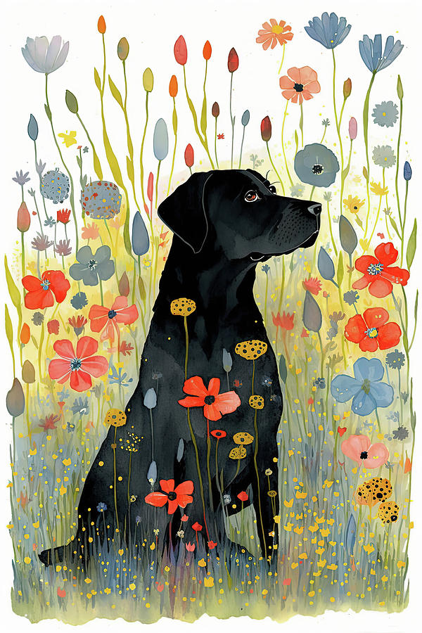 Labrador retriever in flower field 3 Digital Art by Debbie Brown