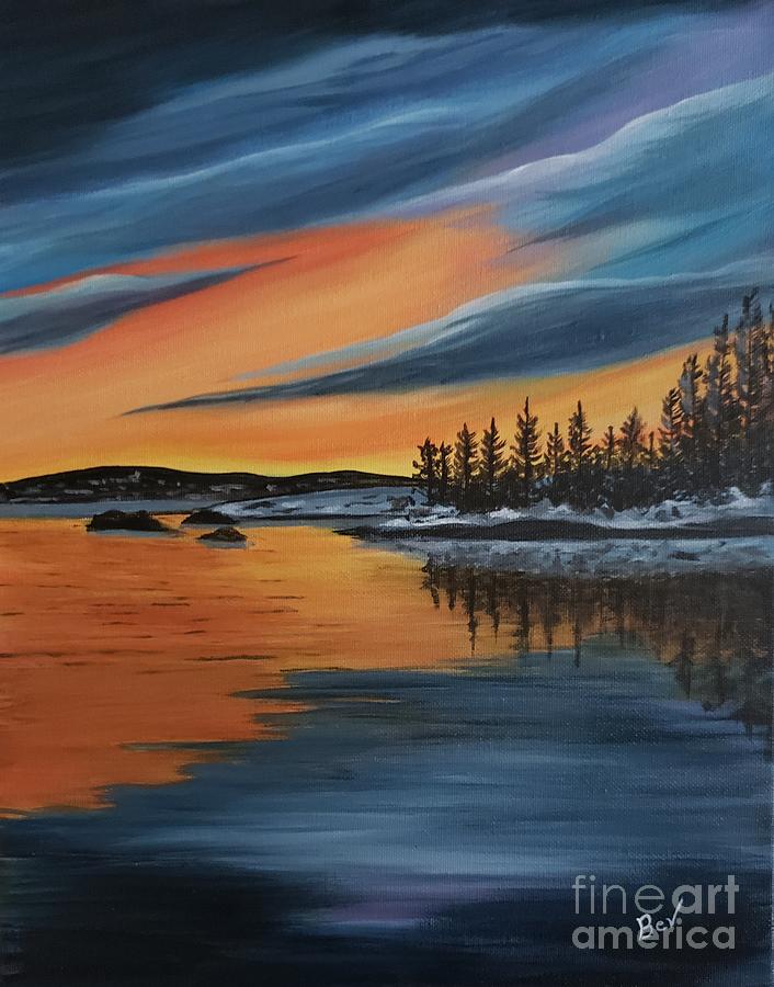 Sunset Painting - Labrador Sky over Harrie Lake by Beverly Livingstone