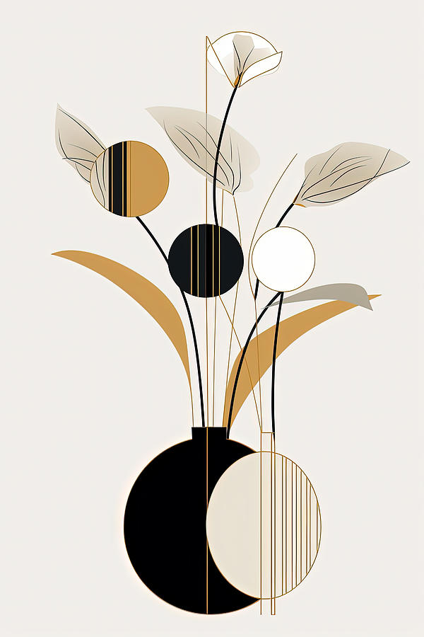 Black and Gold Boho Blooms Painting by Lourry Legarde