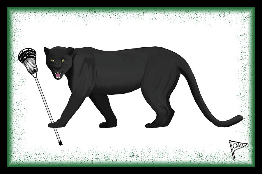 Black Panther Movie Digital Art - Lacrosse Black Panther Green by College Mascot Designs
