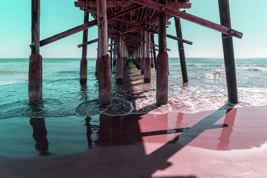 Lacy Seafoam in Mint Green and Pink - Californian Cool Under the Newport Beach Pier Photograph by Georgia Mizuleva