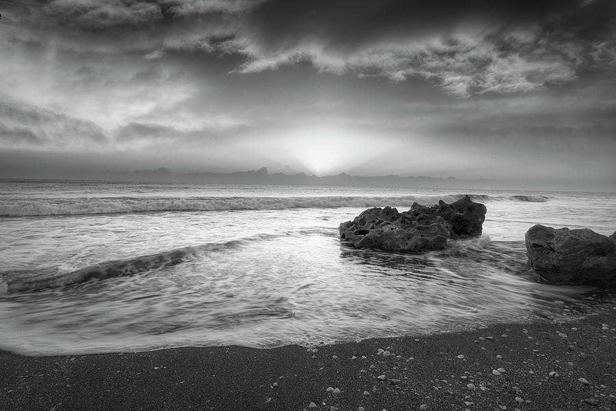 Lacy Waves Beautiful Sunrise Black and White Photograph by Debra and Dave Vanderlaan