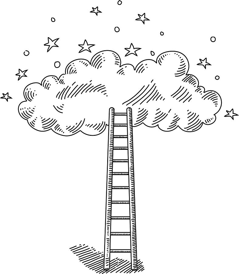 Ladder and Cloud Drawing Drawing by LEOcrafts