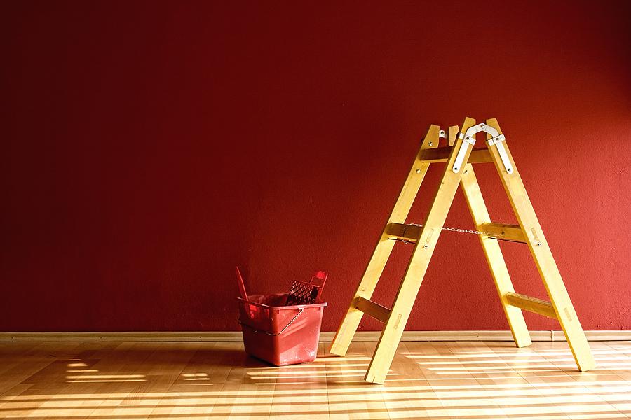 Ladder and red bucket Photograph by Peter Zvonar