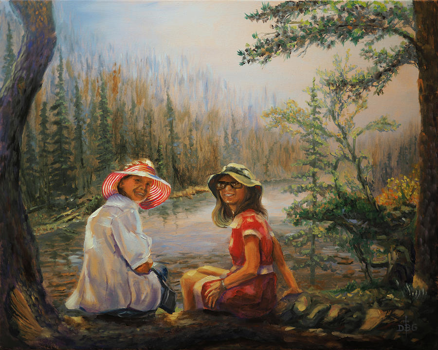 Ladies at the lake Painting by David Bader