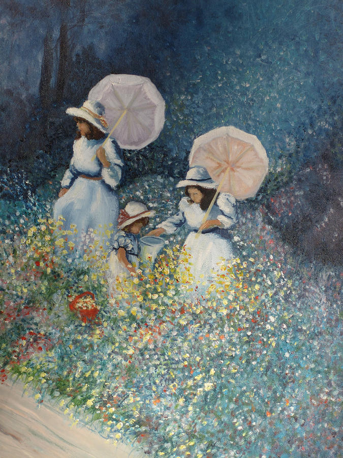 Ladies in Wildflowers Painting by Barbara McDevitt