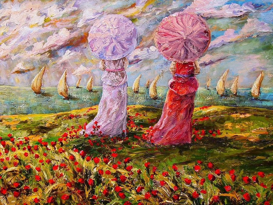 Ladies Watching the boats Painting by Sarah Davis Ladies Watching the boats Painting by Sarah Davis