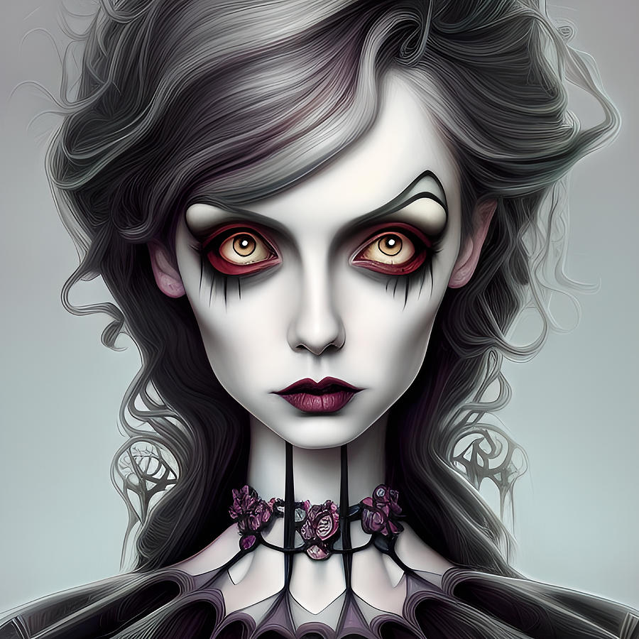 Lady Amelia Portrait Of A Gothic Doll In Burtonesque Style Digital Art ...