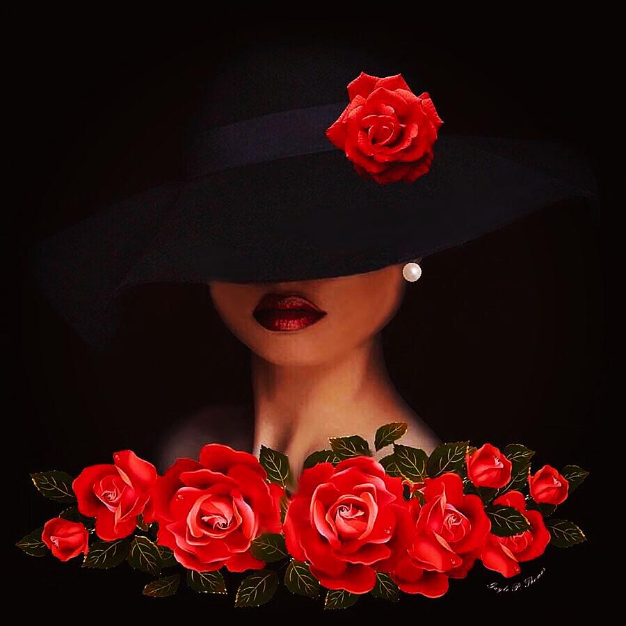 Lady and Red Roses 2 Digital Art by Gayle Price Thomas